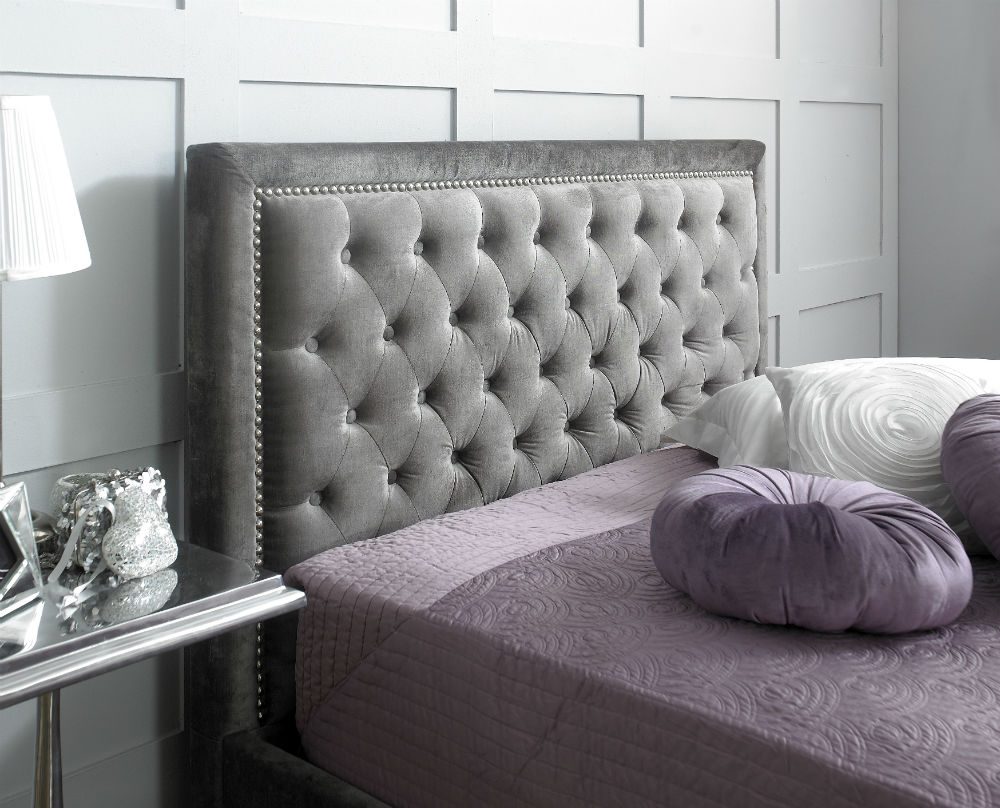 Silver Velvet Deluxe Contemporary Bedstead